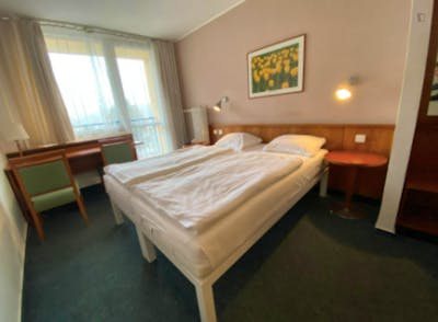 Bed in an ensuite twin bedroom, in a hotel near Přírodní park Košíře-Motol
